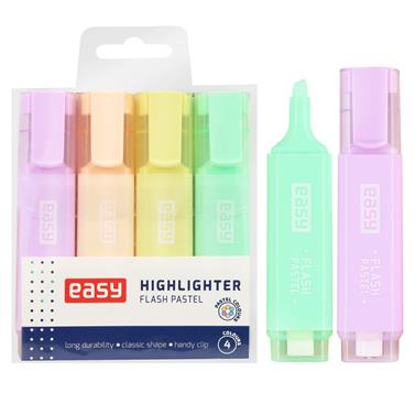 EASY FLASH PASTEL Sada klasických barevných zvýrazňovačů, 4 pastelové barvy v balení