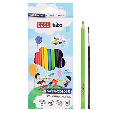 EASY Kids AKWAR Trojhranné akvarelové pastelky se štětcem, 12 ks, 12 barev
