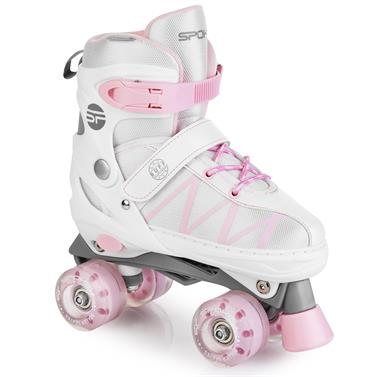 Spokey BUFF PRO Trekové brusle regulovatelné, bílo-růžové, ABEC7, vel. 30-41
