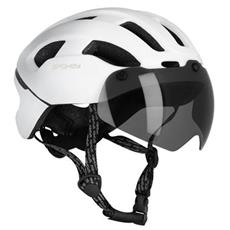 Spokey POINTER SPEED Cyklistická přilba s LED blikačkou a ochranným odnímatelným štítem IN-MOLD, 55-58 cm, bílá