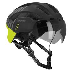 Spokey POINTER SPEED Cyklistická přilba s LED blikačkou a ochranným odnímatelným štítem IN-MOLD, 58-61 cm, černo-zelená