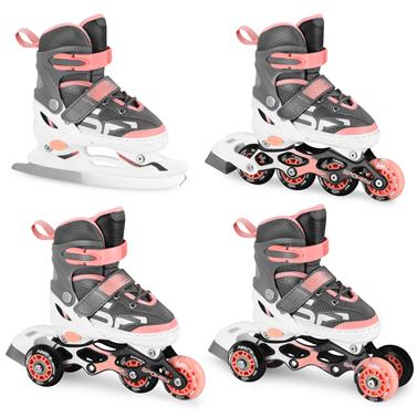 Spokey QUATTRO 4IN1 Brusle šedo-lososové, regulovatelné, ABEC7 Carbon, vel. 30-41